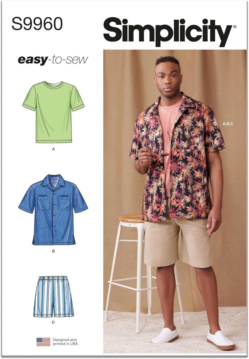 Simplicity SS9960AA Easy to Make Men's Knit T-Shirt, Shirt and Shorts Sewing Pattern Packet, Design Code S9960, Sizes 34-36-38-40-42, Multicolor - Image 1